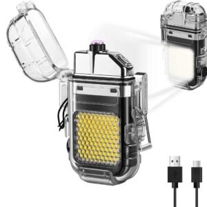 USB Rechargeable Electric Arc Lighter with 3 Modes COB Flashlight – Windproof, Flameless, and Portable Lighter with LED Flashlight for Outdoor, Camping, Emergency, and Everyday Use