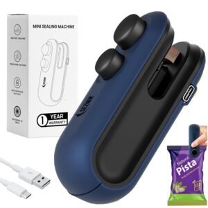 Seznik Portable Mini Sealing Machine, Handheld Packet Sealer for Food, Snacks, Chips, Fresh Storage, Plastic Bags Sealing Machine, 1 YEAR Warranty (Dark Blue)